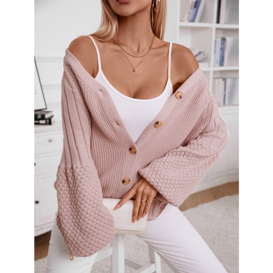 V-Neck Button Up Raglan Sleeve Cardigan Blush Pink / S Apparel and Accessories