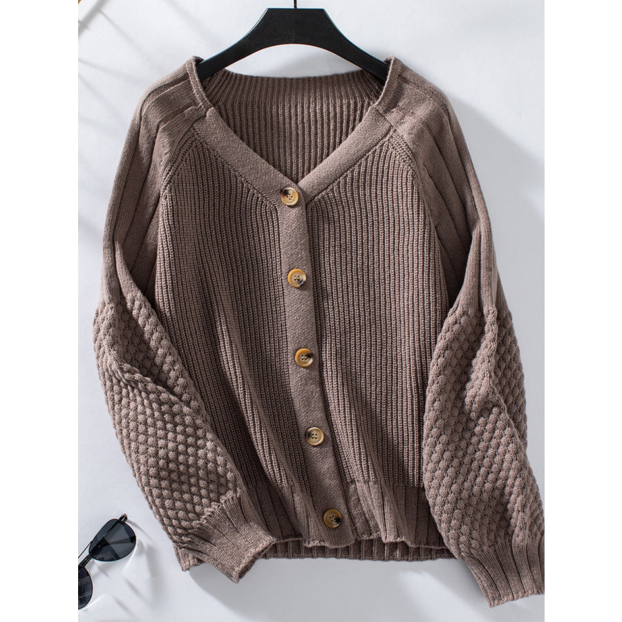 V-Neck Button Up Raglan Sleeve Cardigan Coffee Brown / S Apparel and Accessories