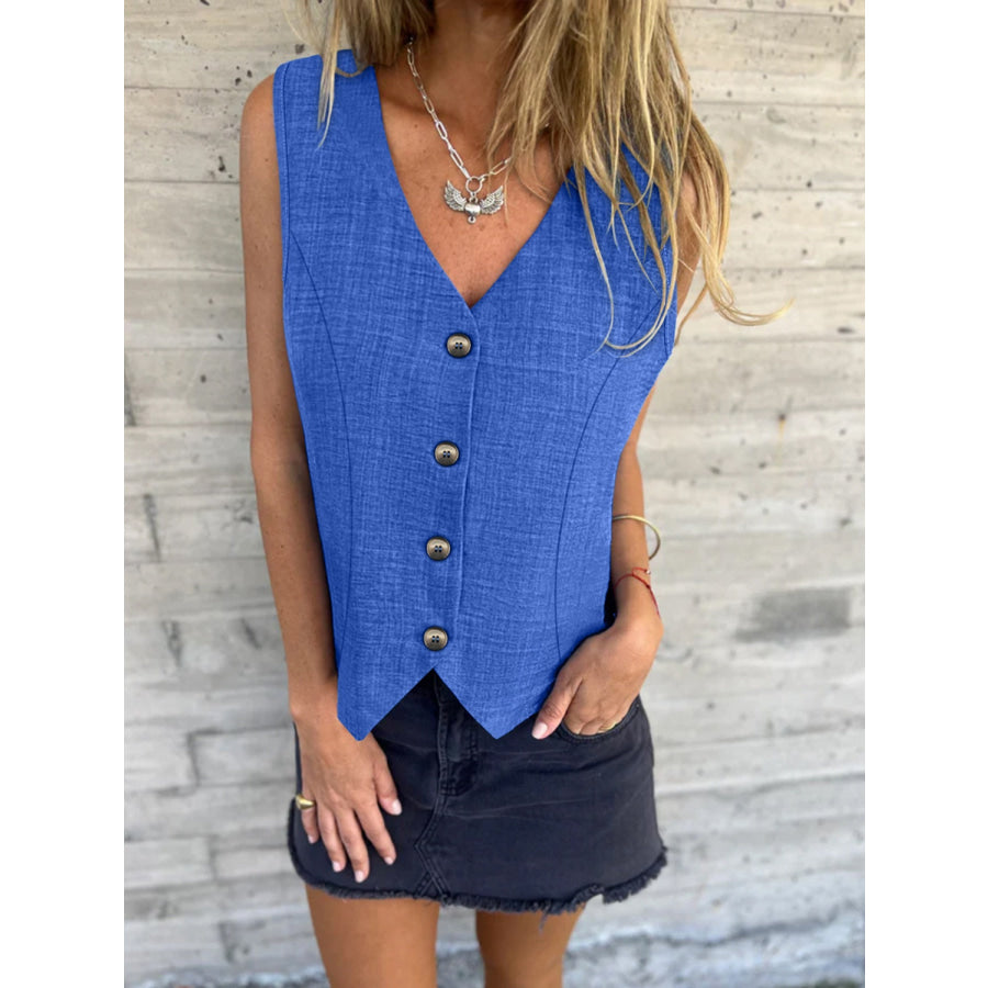 V-Neck Button Up Vest Coat Royal Blue / S Apparel and Accessories