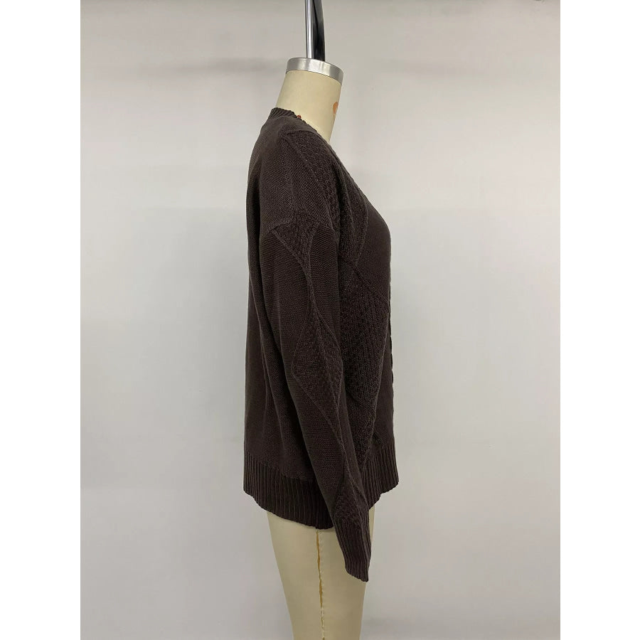 V-Neck Cable Knit Button-Down Cardigan Apparel and Accessories