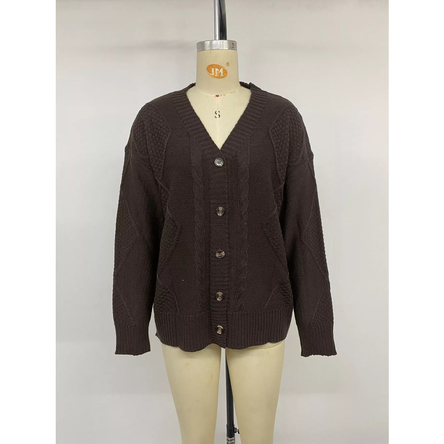 V-Neck Cable Knit Button-Down Cardigan Apparel and Accessories