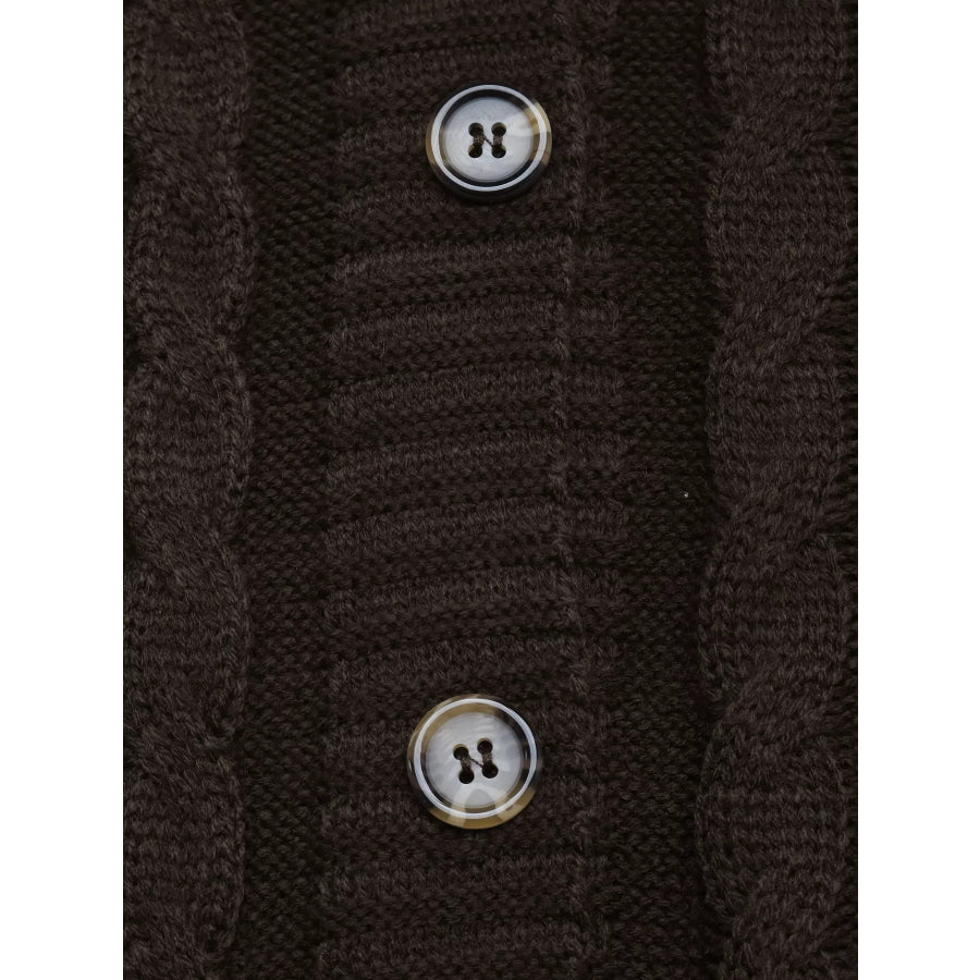 V-Neck Cable Knit Button-Down Cardigan Apparel and Accessories