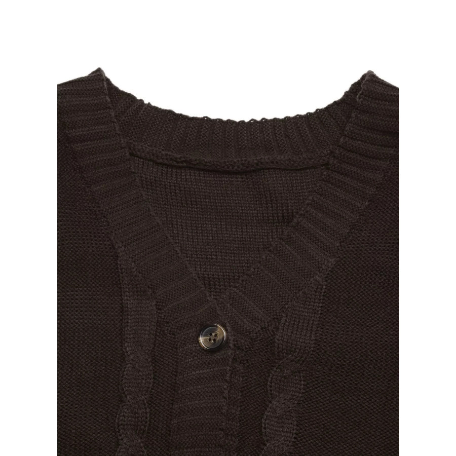 V-Neck Cable Knit Button-Down Cardigan Apparel and Accessories