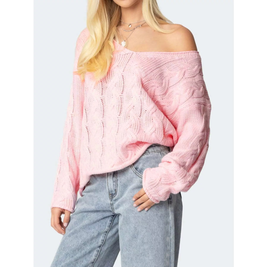 V-Neck Cable Knit Sweater Apparel and Accessories