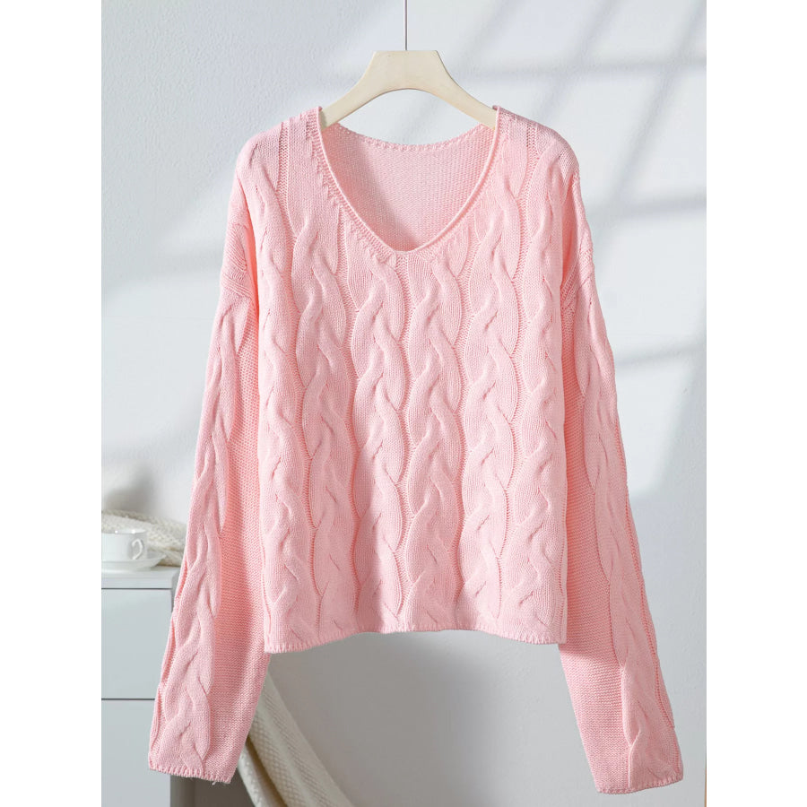 V-Neck Cable Knit Sweater Apparel and Accessories