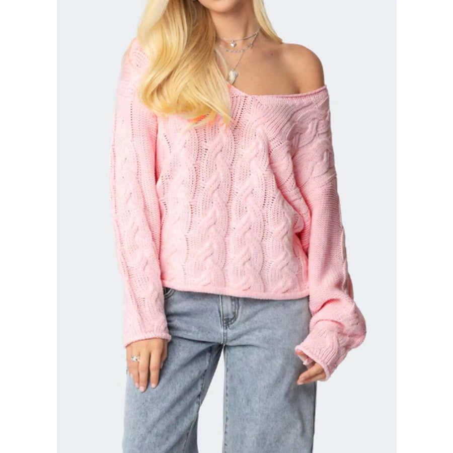 V-Neck Cable Knit Sweater Apparel and Accessories