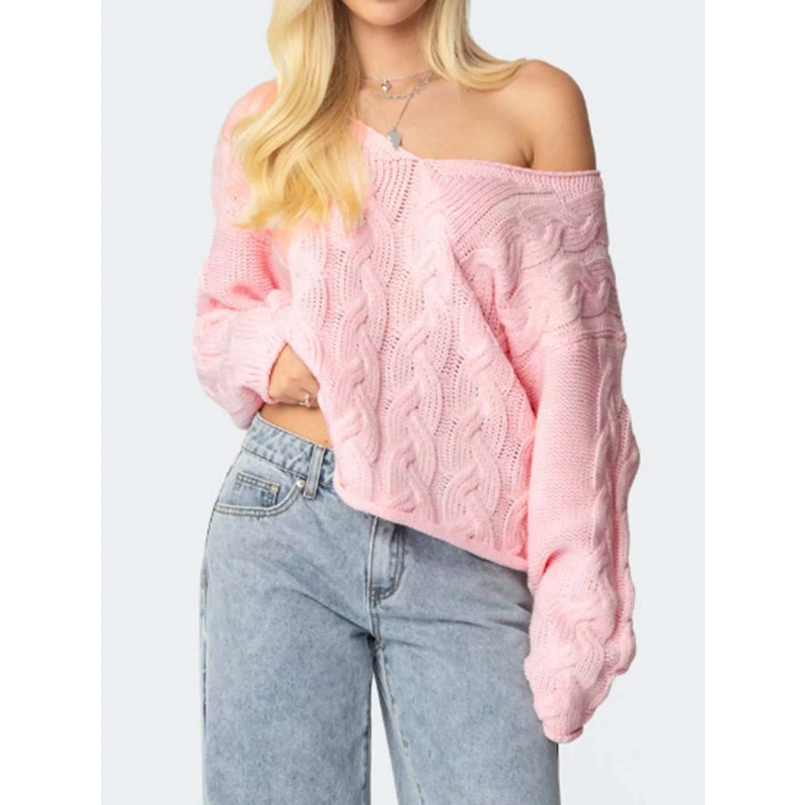 V-Neck Cable Knit Sweater Apparel and Accessories