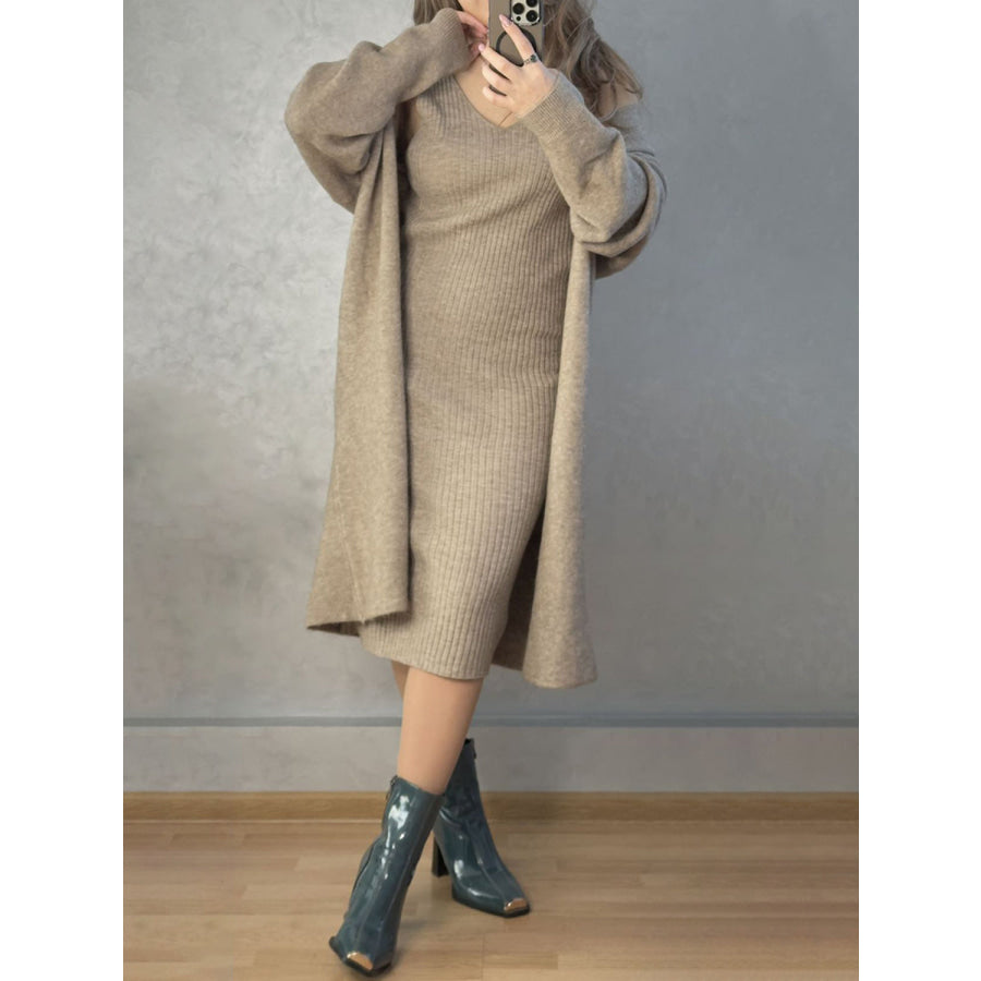 Wholesale MOQ6 V-Neck Cami Dress and Open Front Cardigan Sweater Set Wholesale MOQ6 V-Neck Cami Dress and Open Front Cardigan Sweater Set