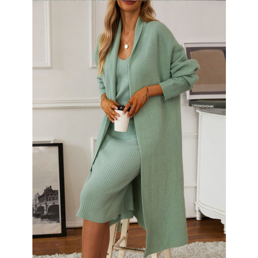 V-Neck Cami Dress and Open Front Cardigan Sweater Set Apparel and Accessories