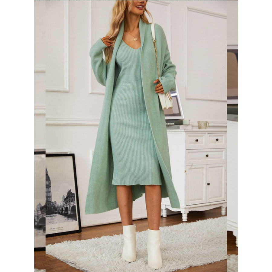 V-Neck Cami Dress and Open Front Cardigan Sweater Set Apparel and Accessories