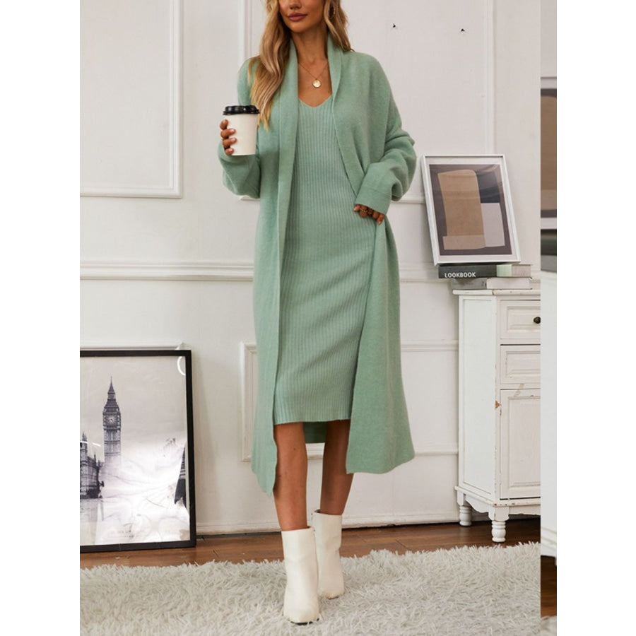 V-Neck Cami Dress and Open Front Cardigan Sweater Set Apparel and Accessories