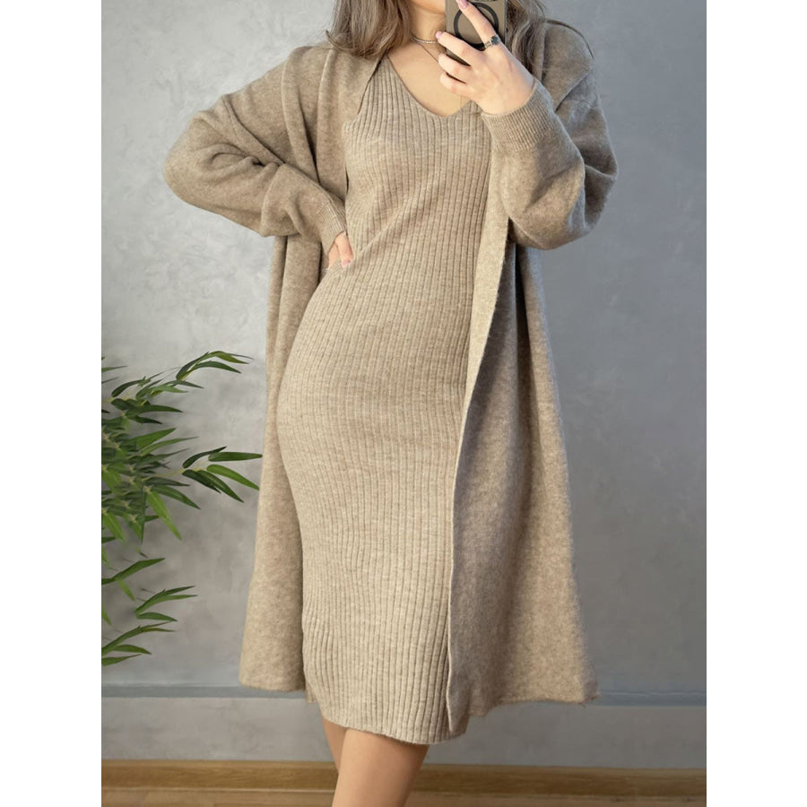 V-Neck Cami Dress and Open Front Cardigan Sweater Set Apparel and Accessories