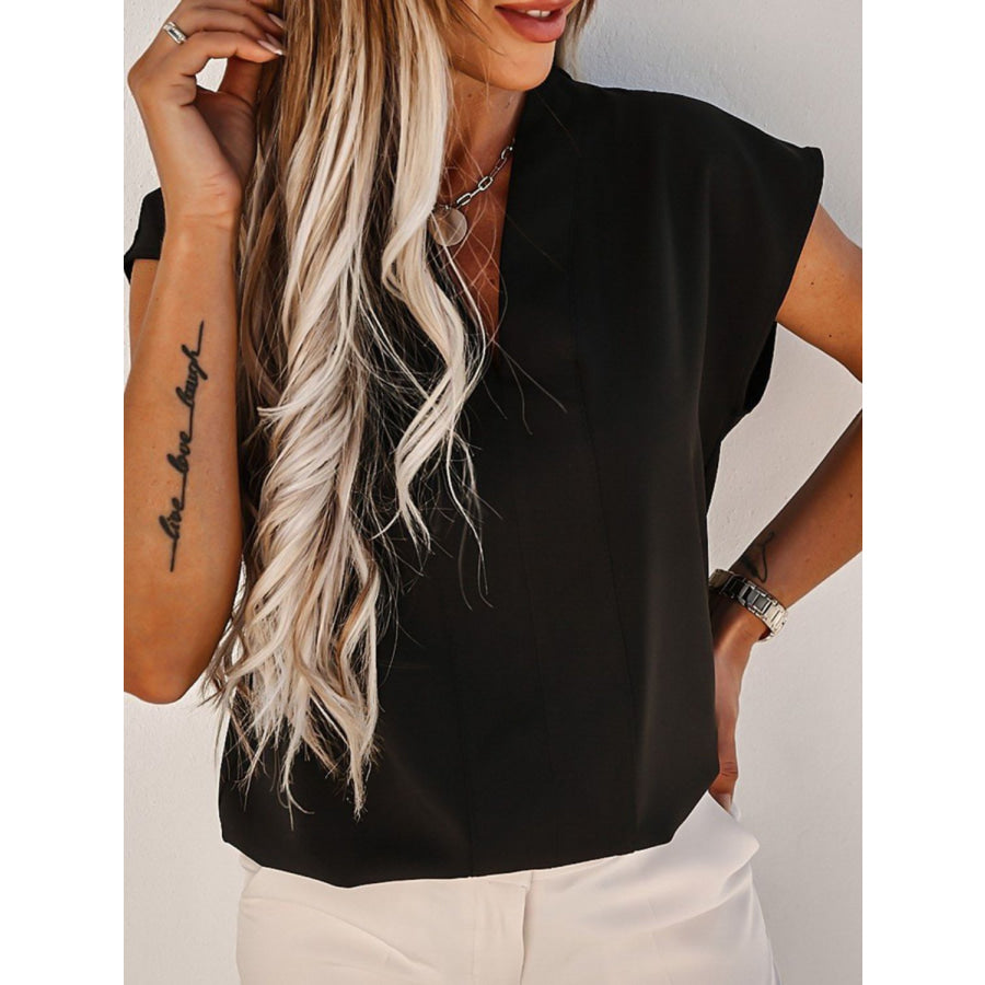 V - Neck Cap Sleeve Blouse Apparel and Accessories