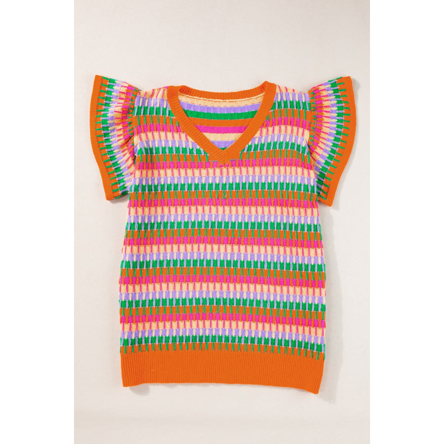 V-Neck Cap Sleeve Knit Top Orange / S Apparel and Accessories