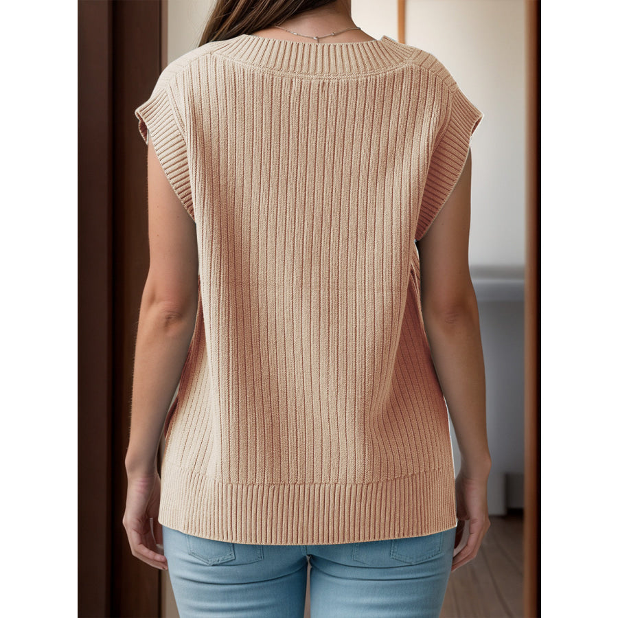 V-Neck Cap Sleeve Knit Vest Dust Storm / S Apparel and Accessories