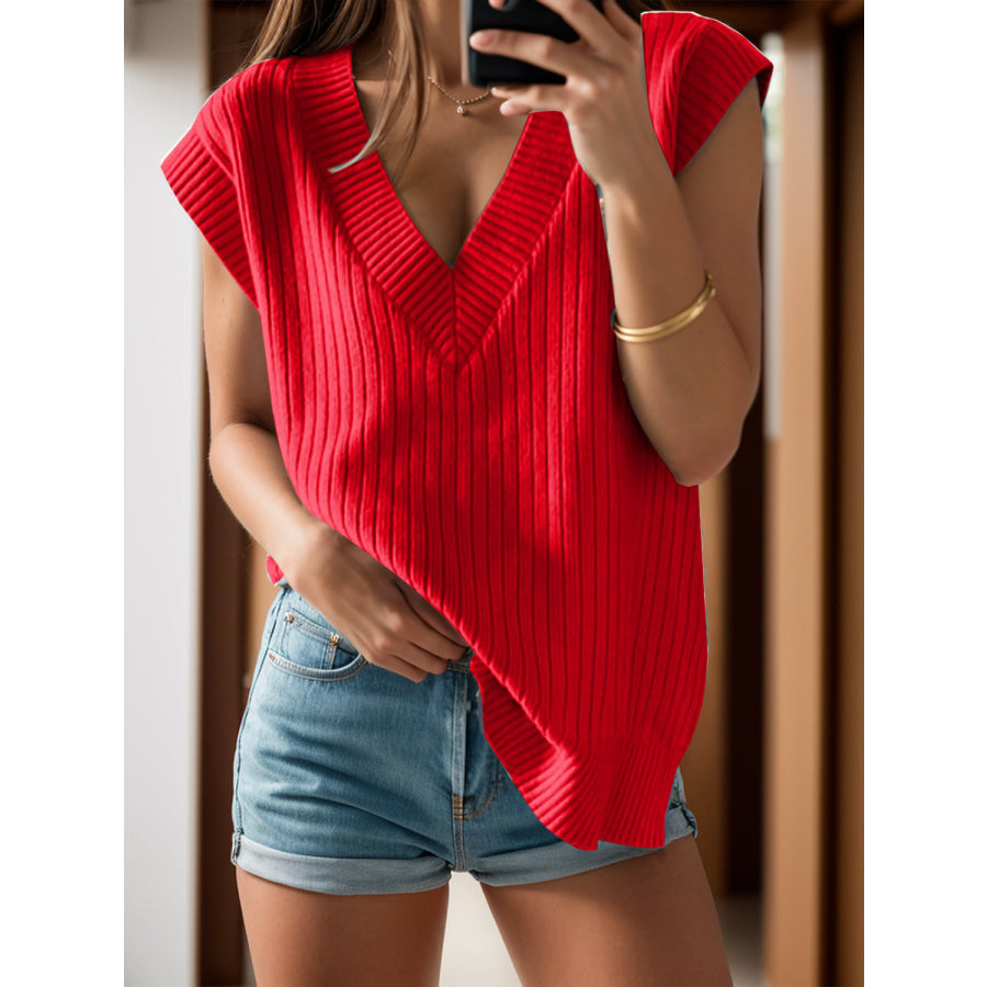 V-Neck Cap Sleeve Knit Vest Apparel and Accessories