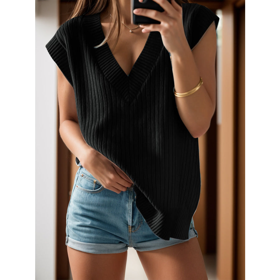 V-Neck Cap Sleeve Knit Vest Apparel and Accessories