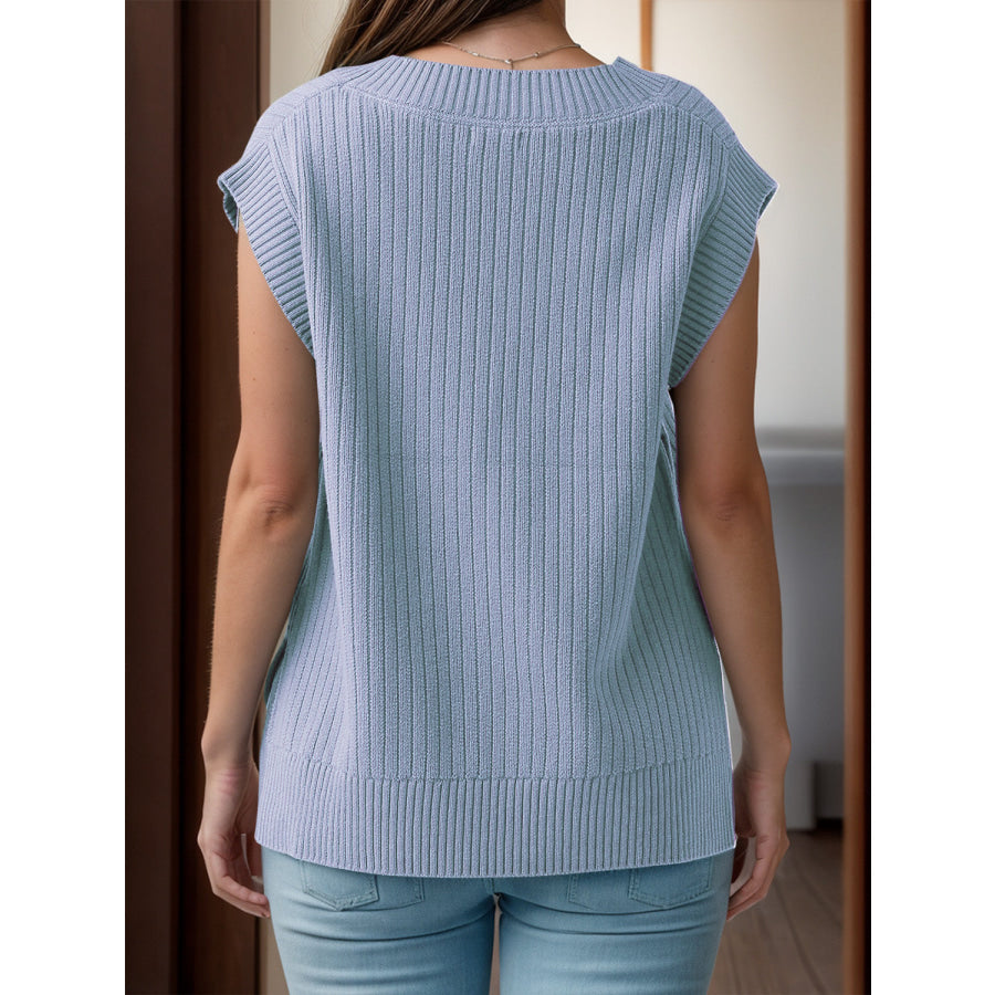 V-Neck Cap Sleeve Knit Vest Light Blue / S Apparel and Accessories