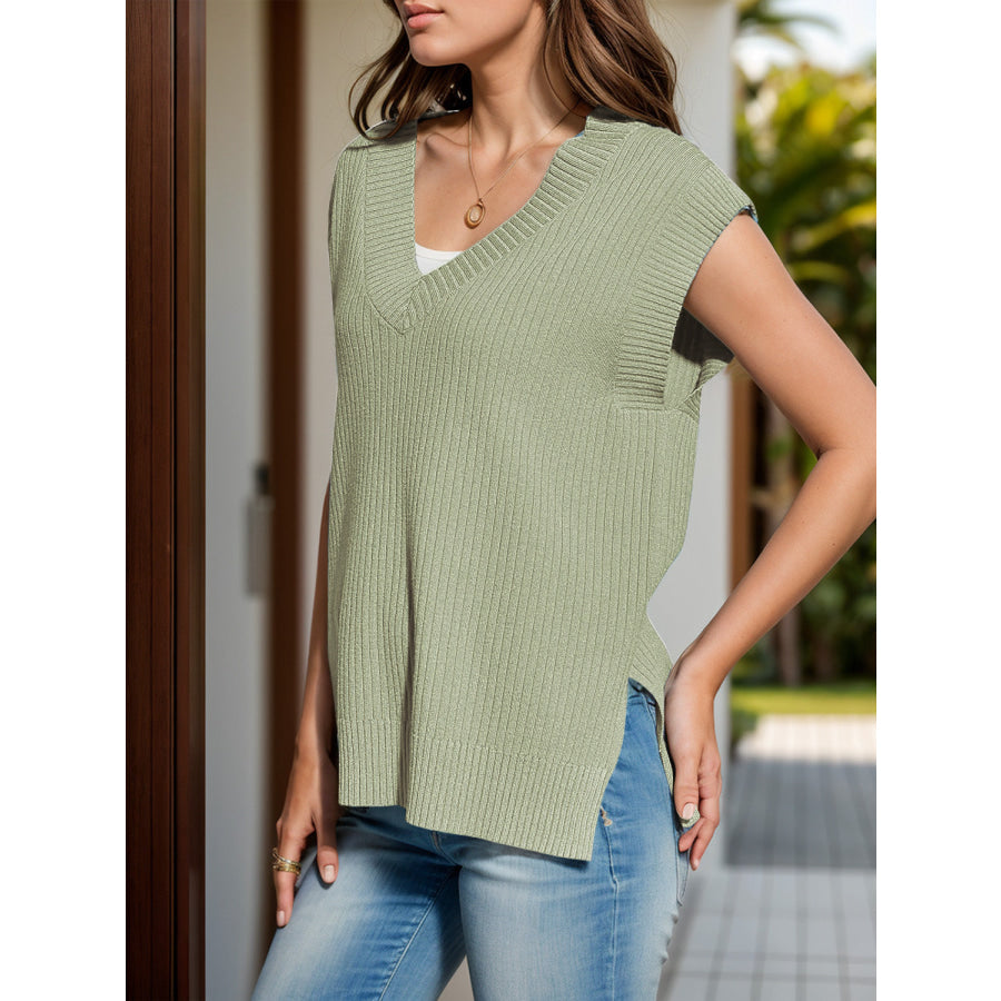 V-Neck Cap Sleeve Knit Vest Sage / S Apparel and Accessories