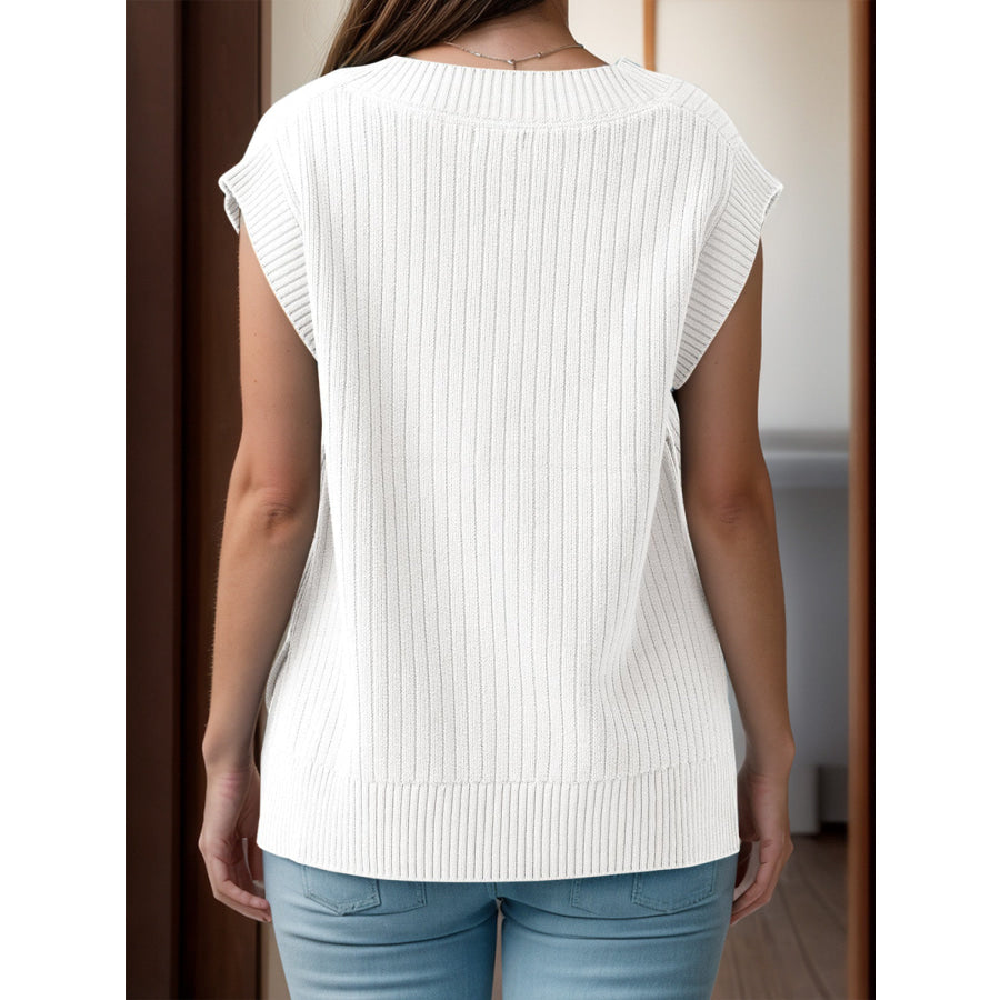 V-Neck Cap Sleeve Knit Vest White / S Apparel and Accessories