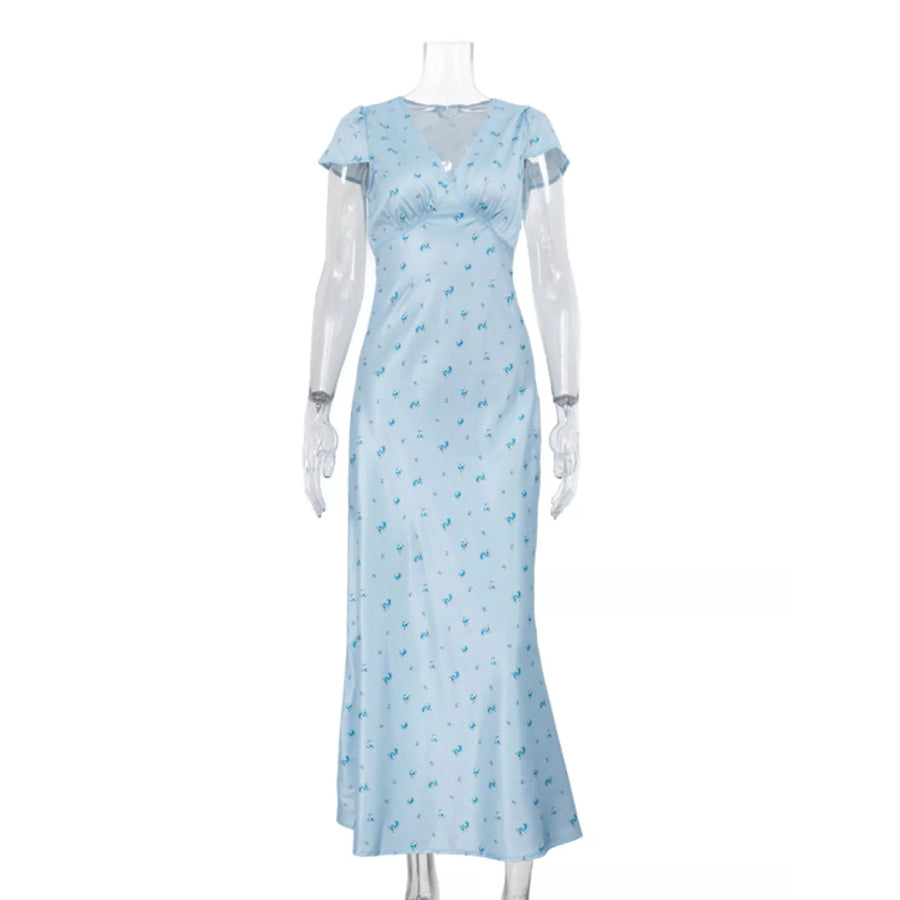 V-Neck Cap Sleeve Maxi Dress Apparel and Accessories