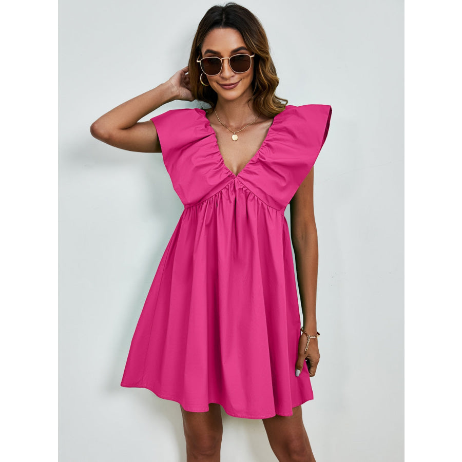 V-Neck Cap Sleeve Mini Dress Apparel and Accessories