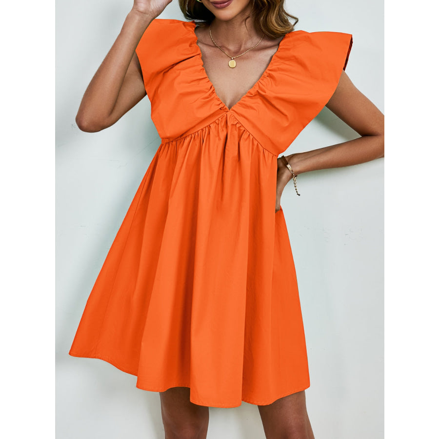 V-Neck Cap Sleeve Mini Dress Tangerine / S Apparel and Accessories