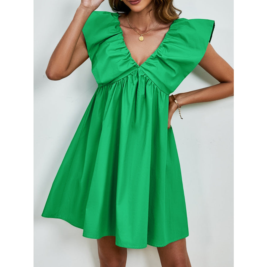 V-Neck Cap Sleeve Mini Dress Green / S Apparel and Accessories