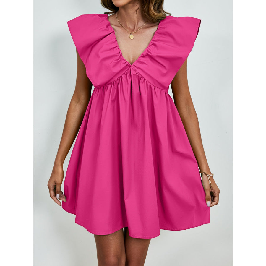 V-Neck Cap Sleeve Mini Dress Hot Pink / S Apparel and Accessories