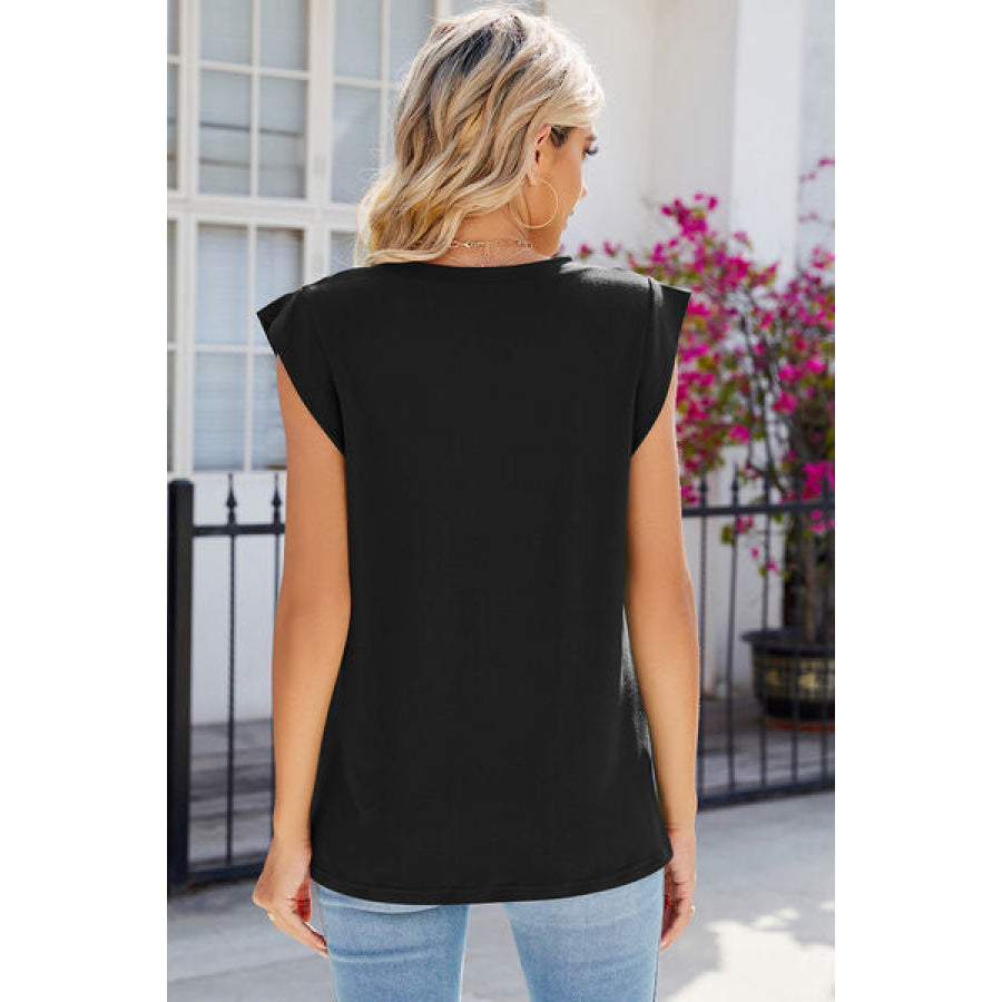 V - Neck Cap Sleeve Tank Black / S Apparel and Accessories