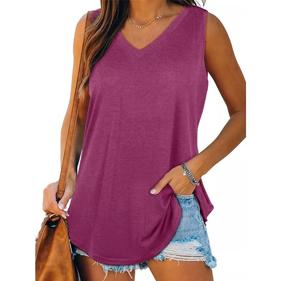 V-Neck Casual Loose Fit Tank Top Magenta / S Apparel and Accessories