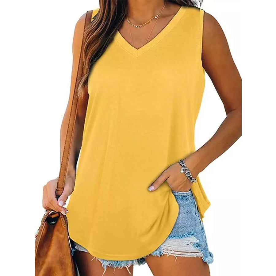 V-Neck Casual Loose Fit Tank Top Yellow / S Apparel and Accessories