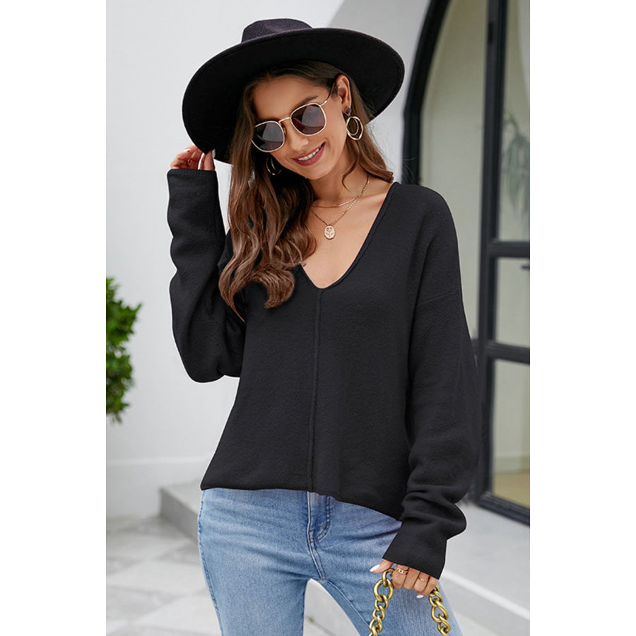 V-Neck Center Seam Sweater Black / S