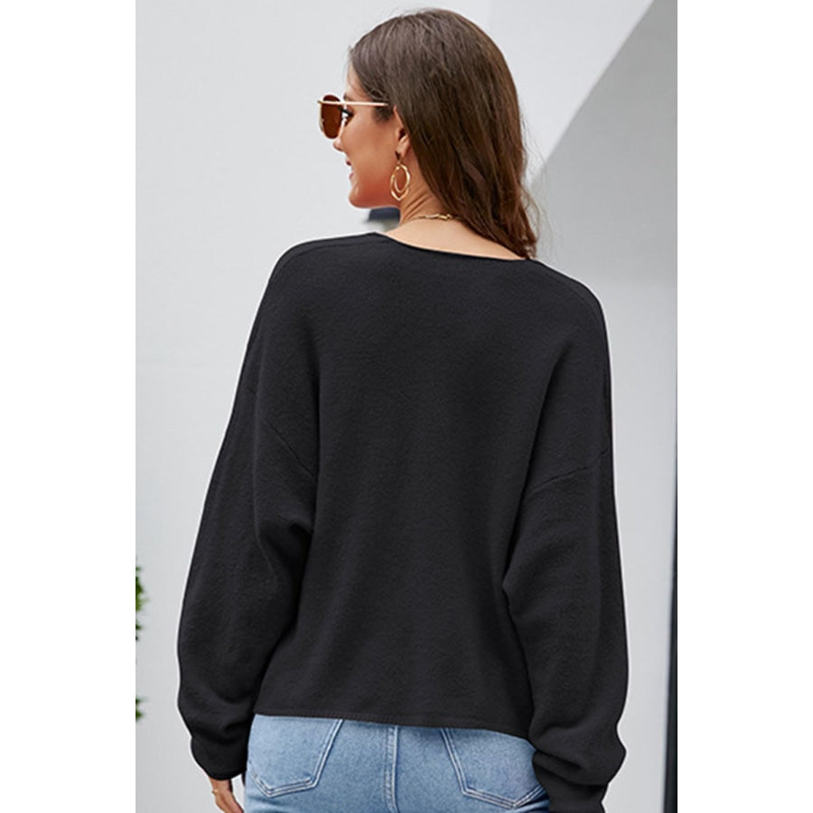 V-Neck Center Seam Sweater Black / S