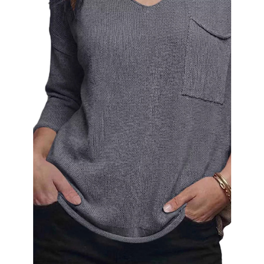 V-Neck Chest Pocket Knit Top Apparel and Accessories