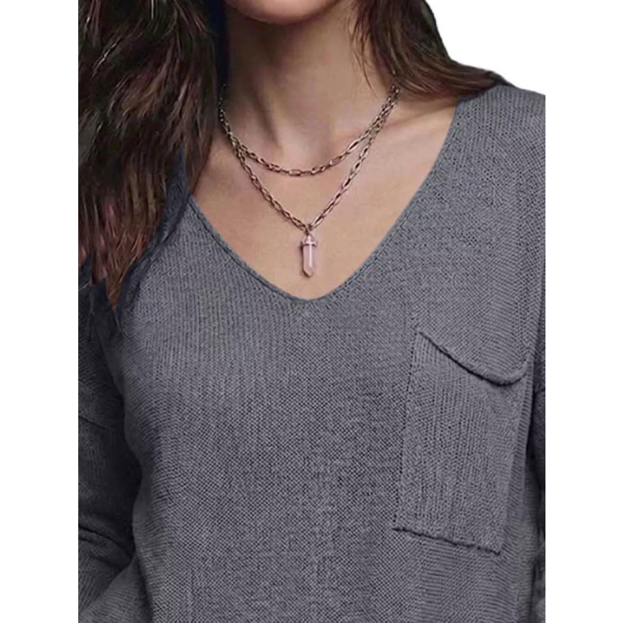 V-Neck Chest Pocket Knit Top Apparel and Accessories