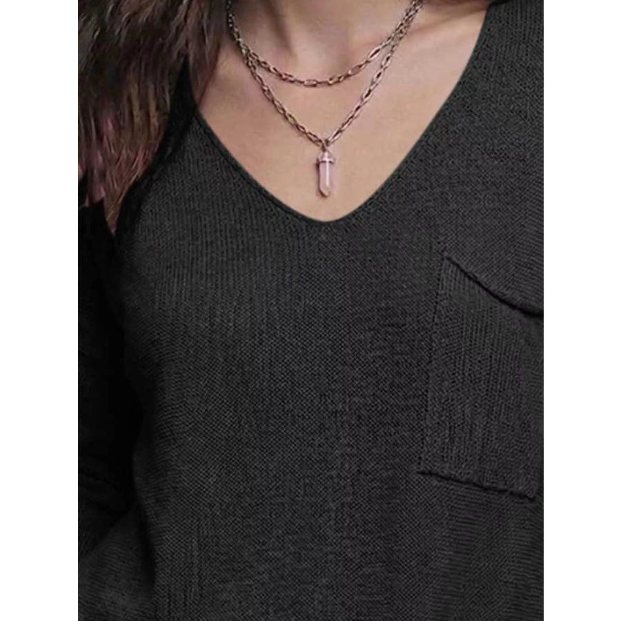 V-Neck Chest Pocket Knit Top Apparel and Accessories