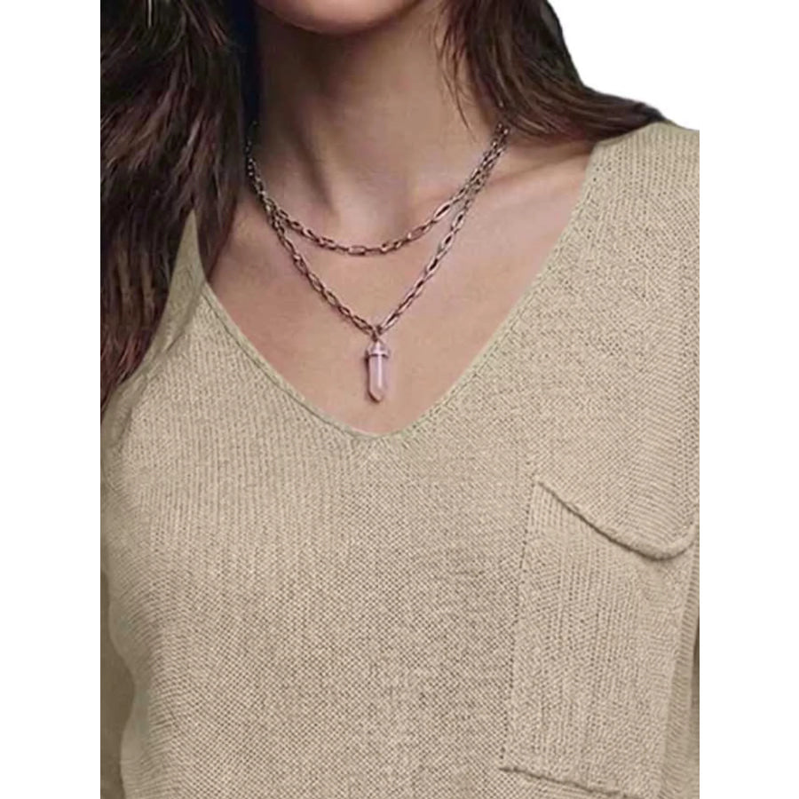 V-Neck Chest Pocket Knit Top Apparel and Accessories