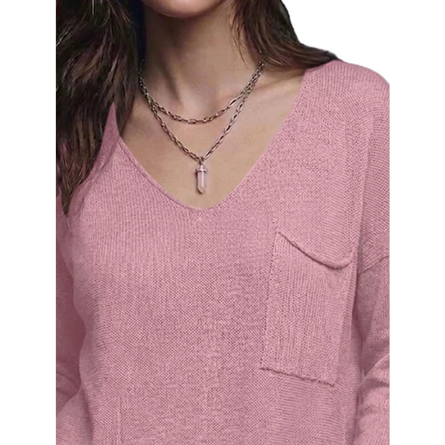 V-Neck Chest Pocket Knit Top Apparel and Accessories