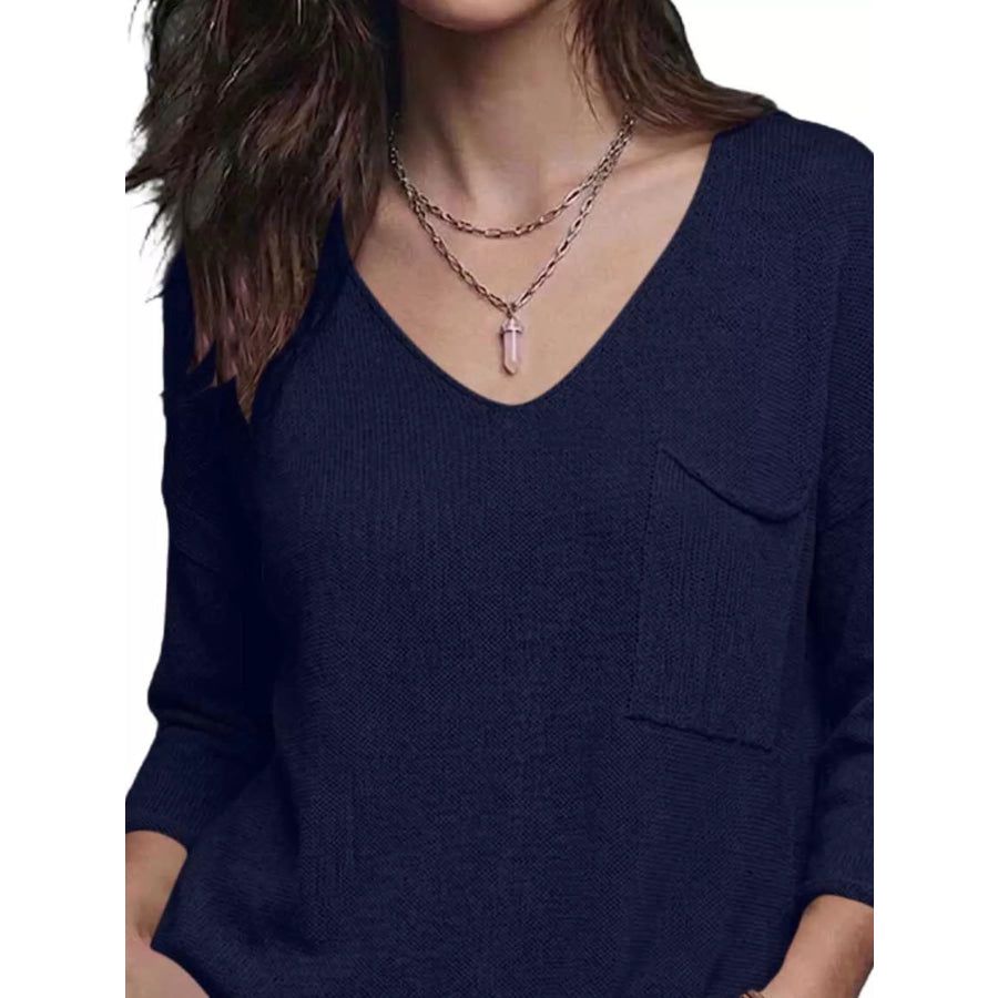 V-Neck Chest Pocket Knit Top Apparel and Accessories