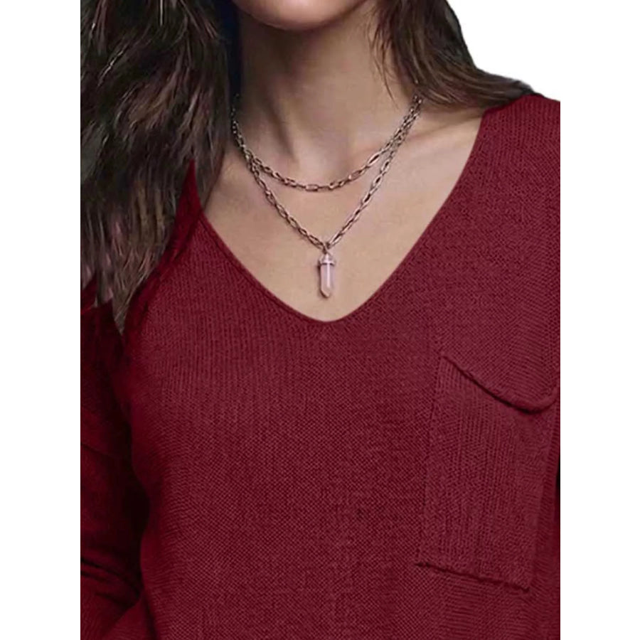 V-Neck Chest Pocket Knit Top Apparel and Accessories