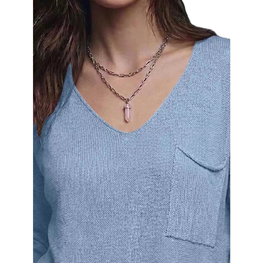 V-Neck Chest Pocket Knit Top Apparel and Accessories