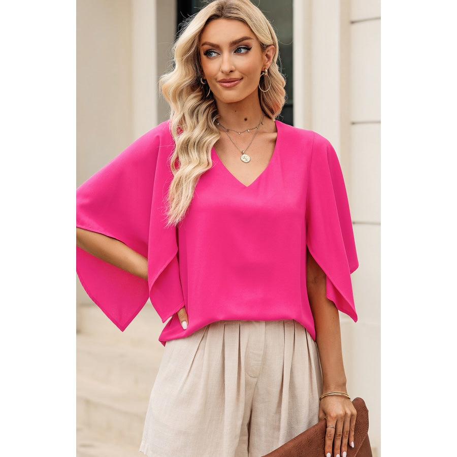 V-Neck Cloak Sleeve Blouse