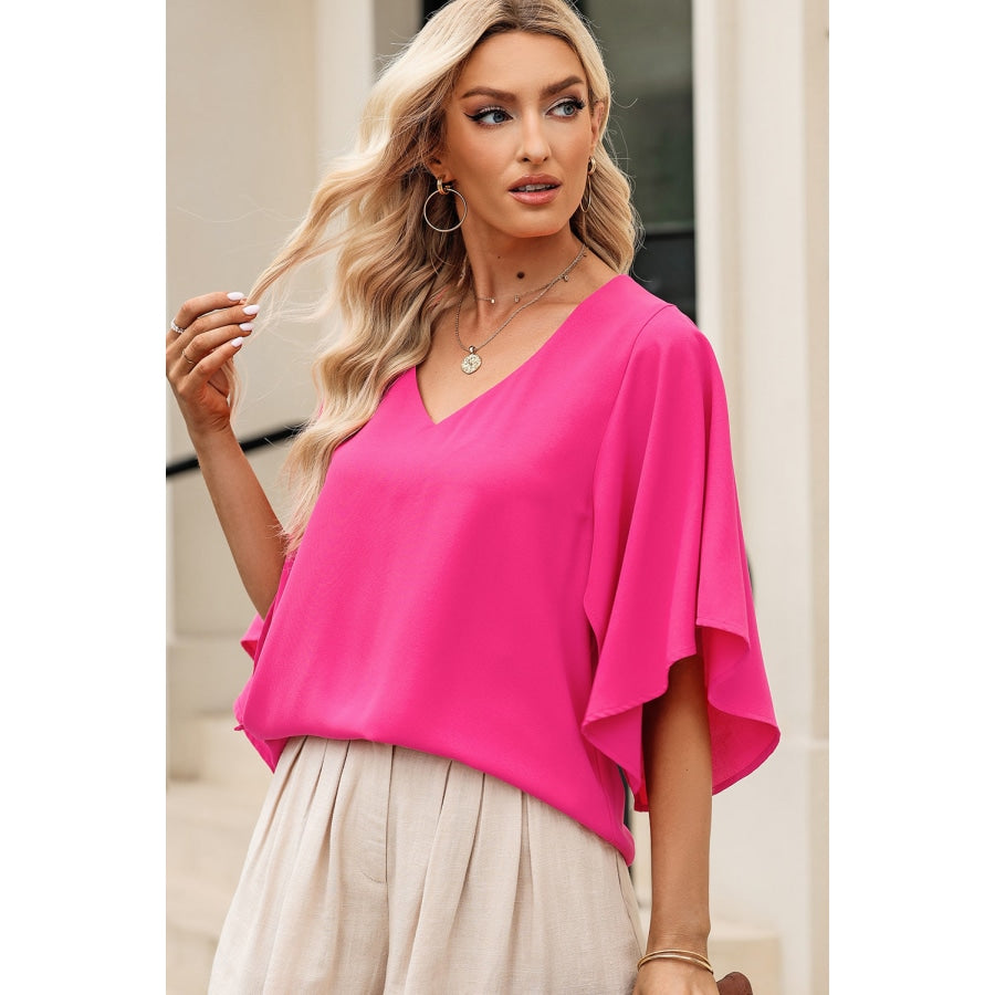 V-Neck Cloak Sleeve Blouse