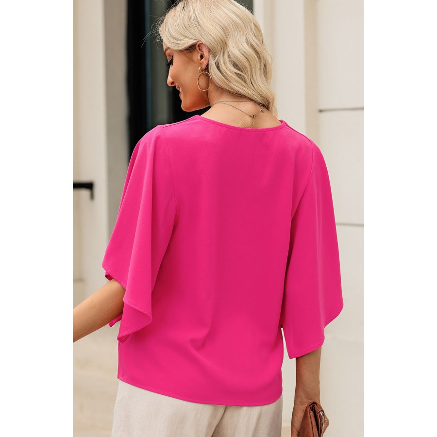 V-Neck Cloak Sleeve Blouse