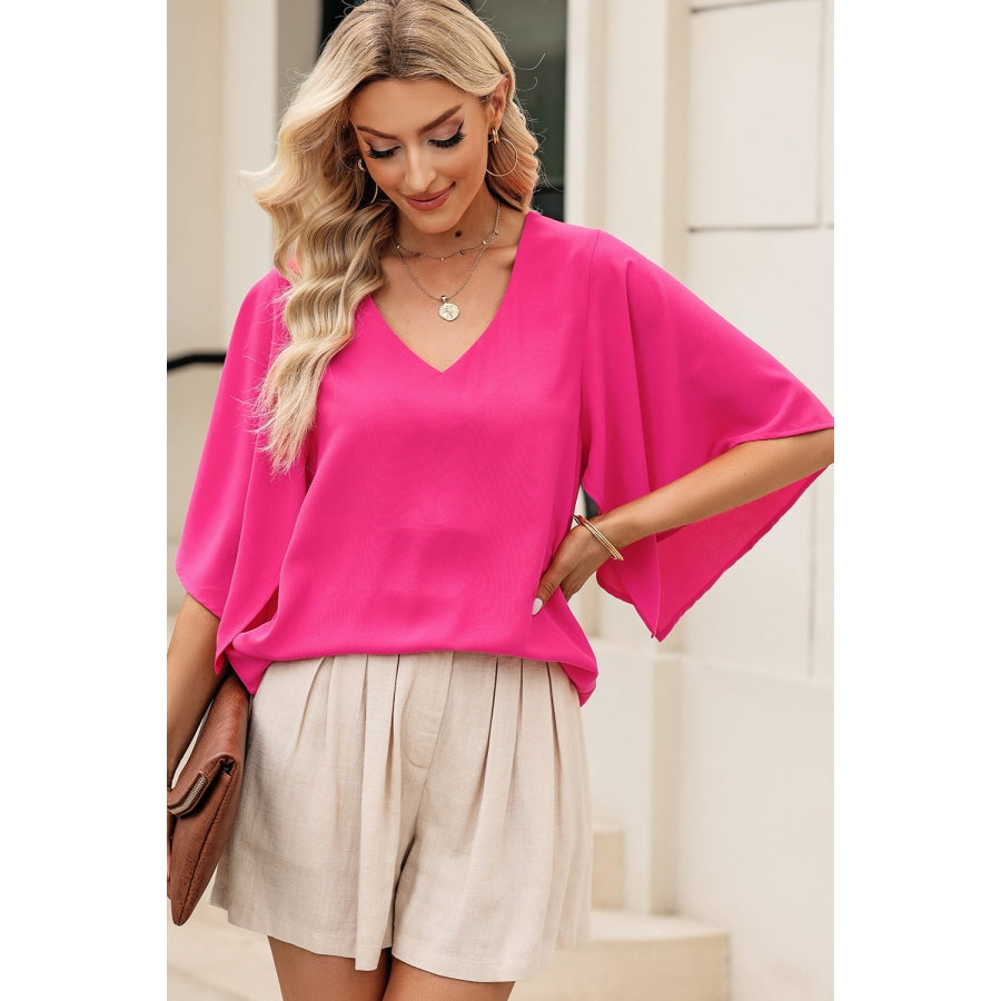 V-Neck Cloak Sleeve Blouse