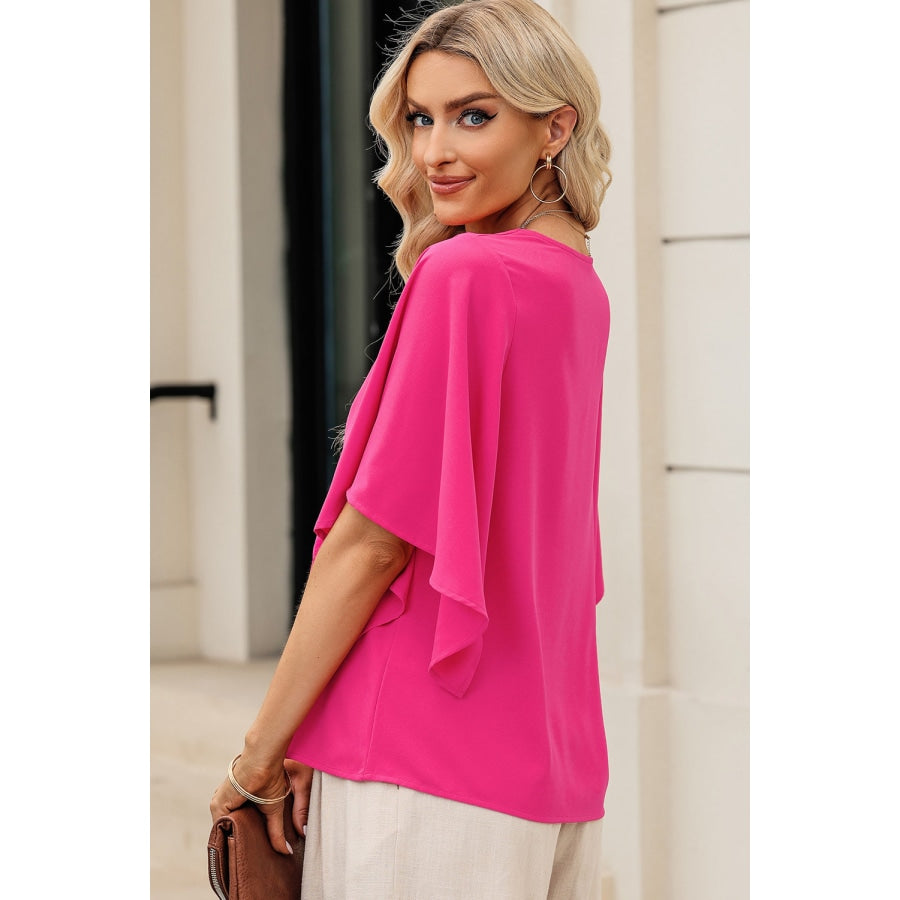 V-Neck Cloak Sleeve Blouse