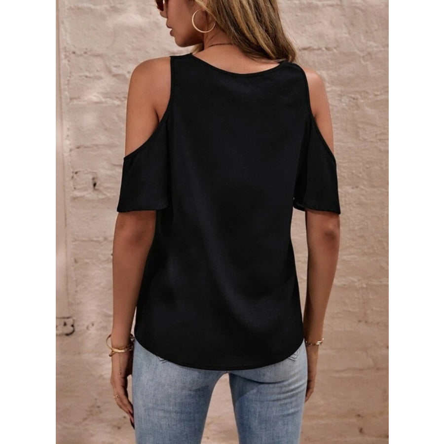 V - Neck Cold Shoulder Blouse Apparel and Accessories