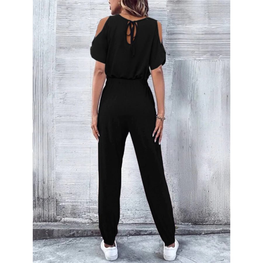 V-Neck Cold-Shoulder Jumpsuit with Pockets