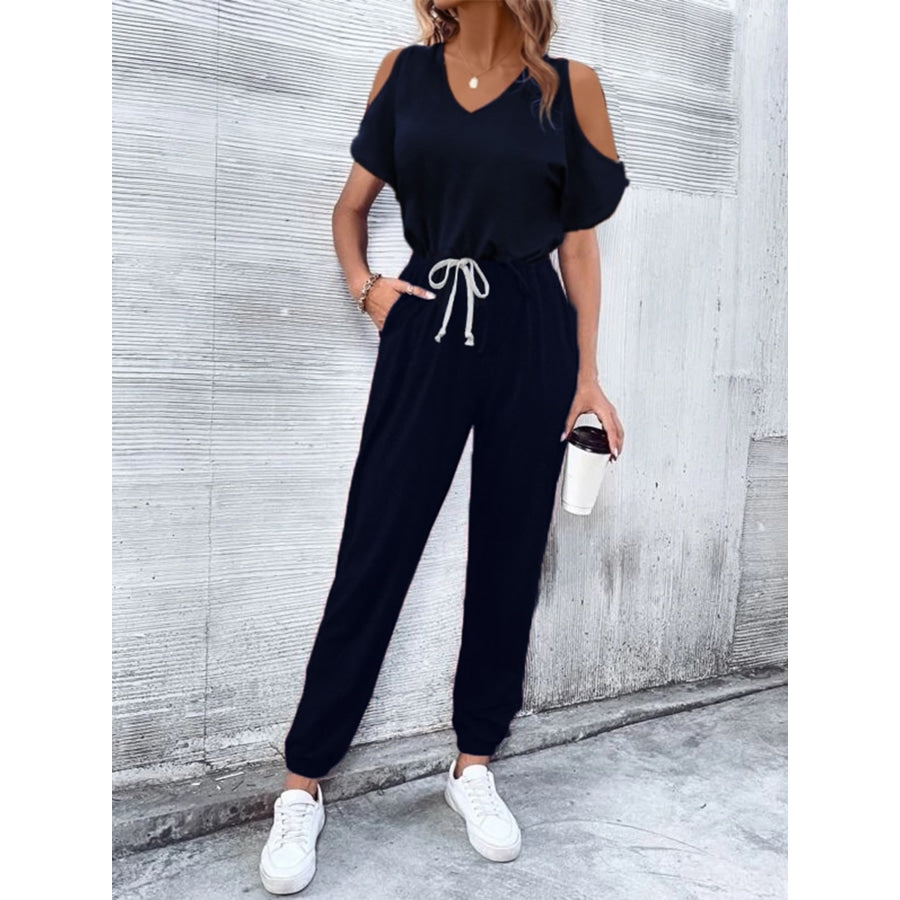 V-Neck Cold-Shoulder Jumpsuit with Pockets